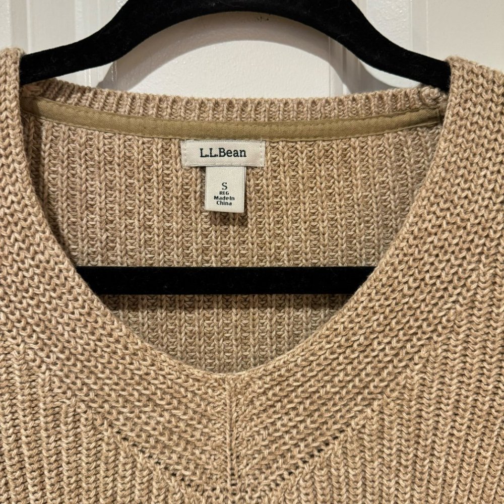 L.L. Bean Tan Cotton V Neck Pullover Sweater‎ - Size Small - Picture 2 of 8